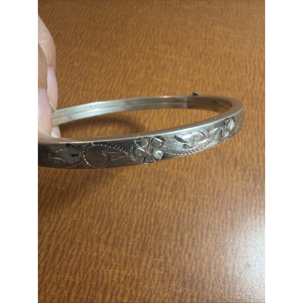 Vintage Marathon Sterling Silver Bracelet Hinged Slide Clasp Etched Flowers 7"